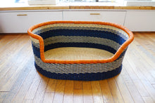 Load image into Gallery viewer, Sprawler Handwoven Dog Bed Basket - Navy Stripe (Store pick up only)