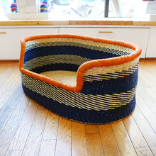 Load image into Gallery viewer, Sprawler Handwoven Dog Bed Basket - Navy Stripe (Store pick up only)
