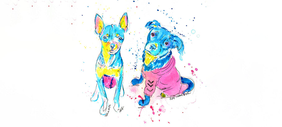 Watercolor CMYK Pup Portraits - Painted Live - RSVP Needed